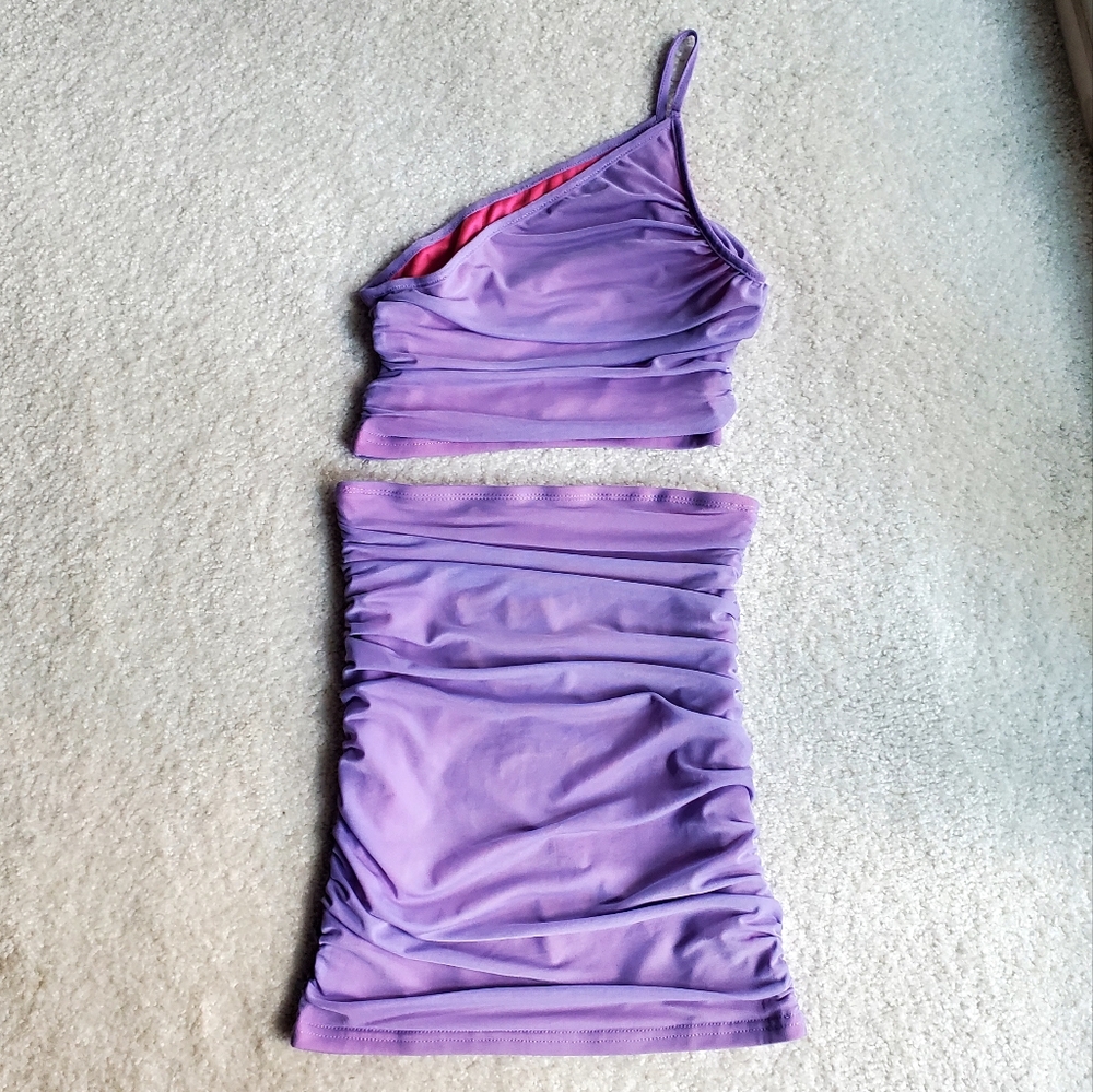 Top Skirt Set Ruched Mesh Fabric Party Festival Coachella  Lavender S